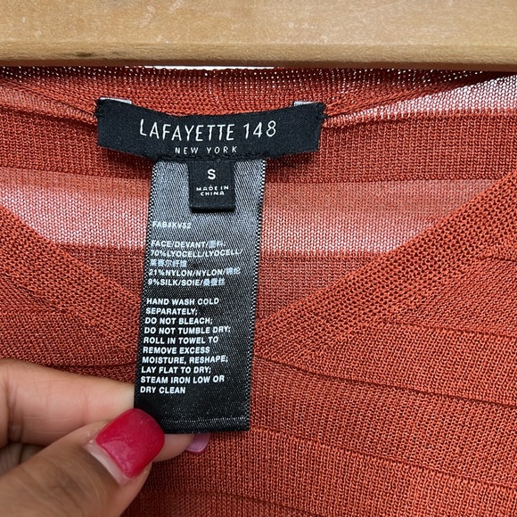 Lafayette 148 New York Sheer Stripe Silk-Blend Sweater Rust Burnt Orange Small - Picture 8 of 9